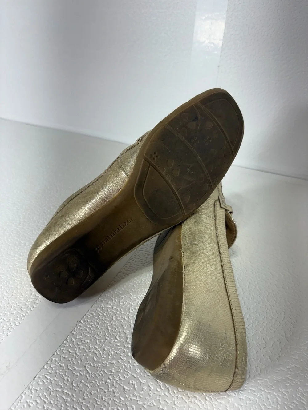 Naturalizer Gold Metallic Slip-On Loafers with Metal Accent s274